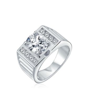 Hip Hop Micro Pave Halo 2-3CT Clear Blue Oval Princess Cut Solitaire CZ Statement Promise Ring Wide Band Silver Plated Matte Brush Finish