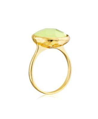 Multifaceted Seafoam Green Simulated Chalcedony Or Pink Simulated Rose Quartz Statement Ring 14K Gold Plated .925 Silver