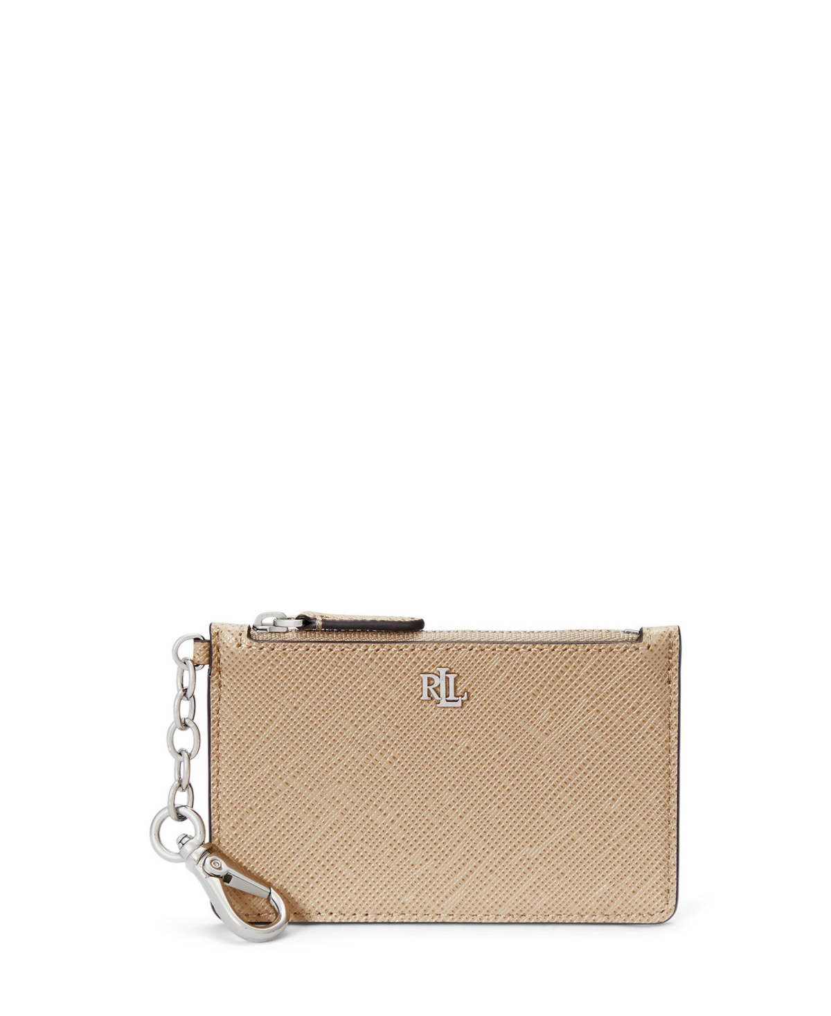 Ralph Lauren Crosshatch Leather Zip Card Case In Sand Dune