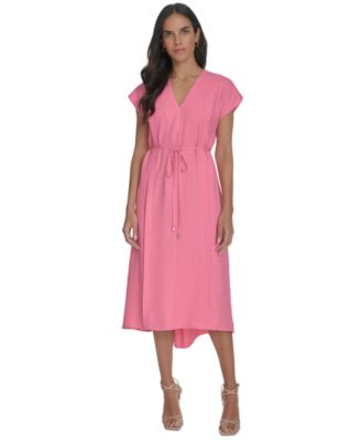 Calvin Klein - Women's Tie-Waist V-Neck Midi Dress