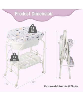 Folding Baby Changing Table with Bathtub and 4 Universal Wheels