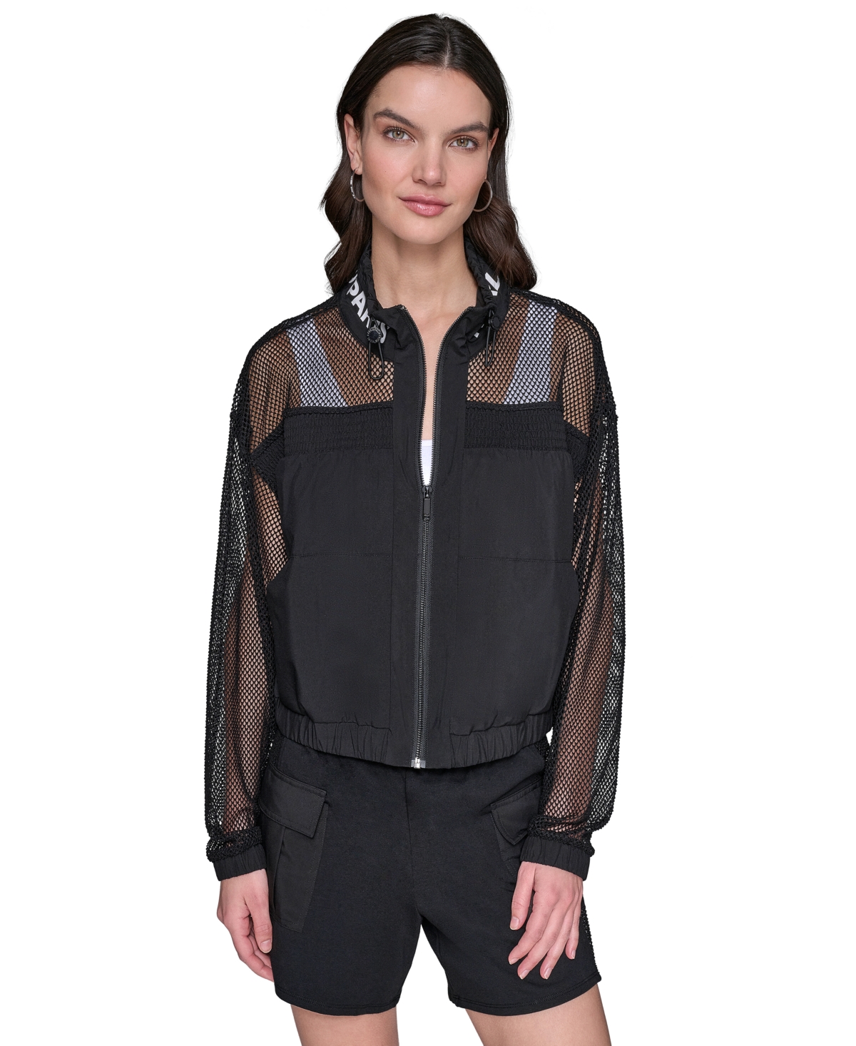 Karl Lagerfeld Women's Mesh-trim Track-jacket In Black