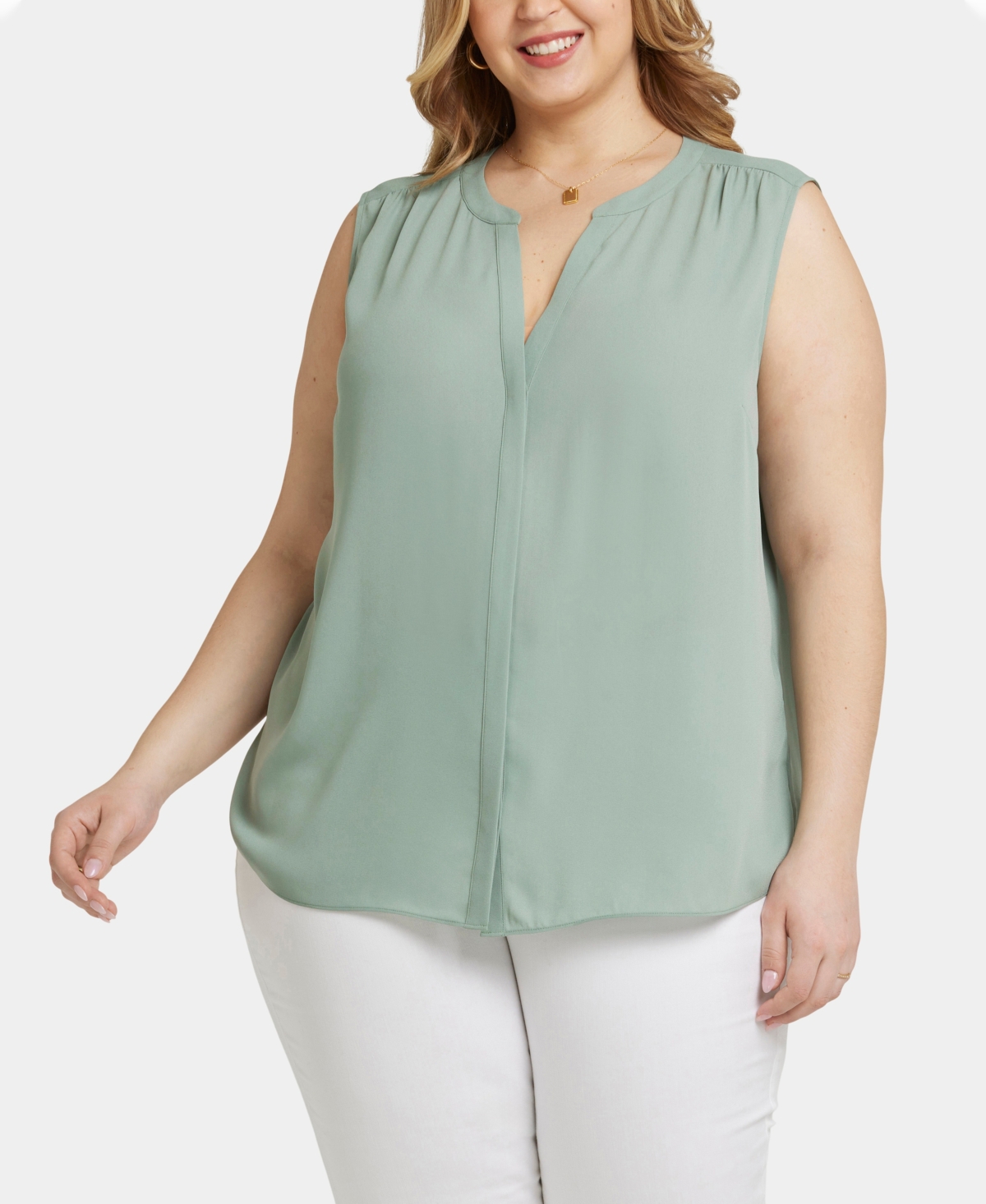 Nydj Plus Size Sleeveless Pintuck Blouse In Lily Pad