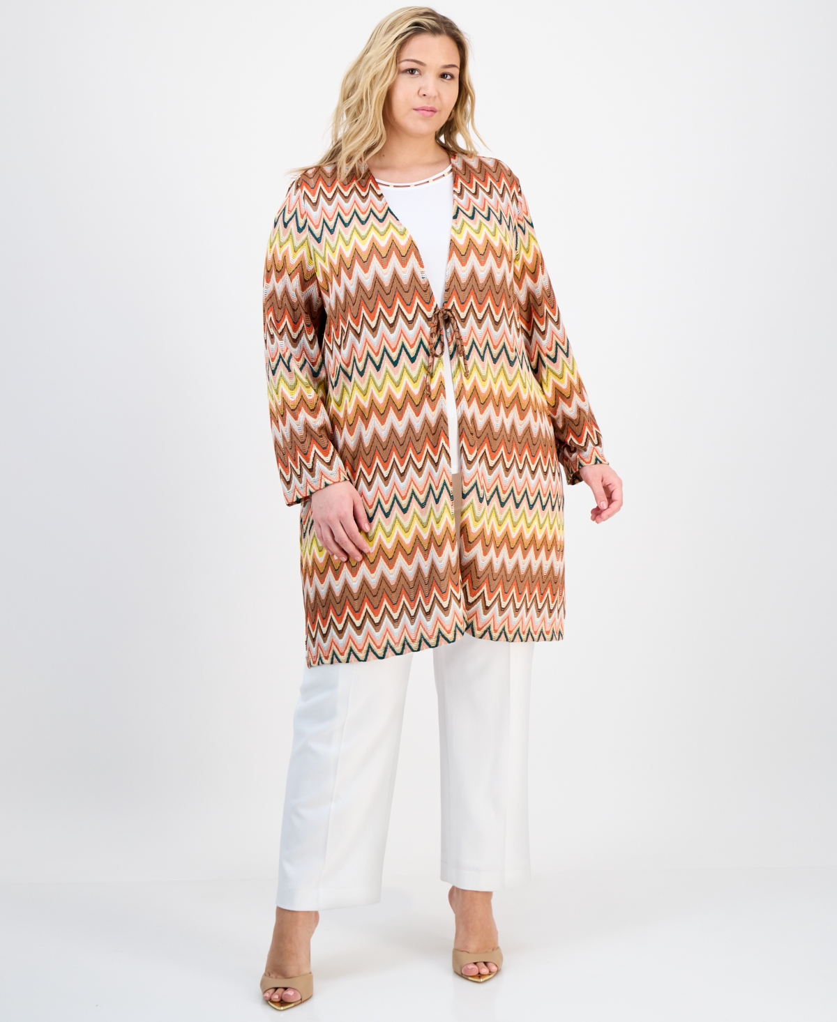 Plus Size Printed Tie-Front Cardigan - Valencia Multi