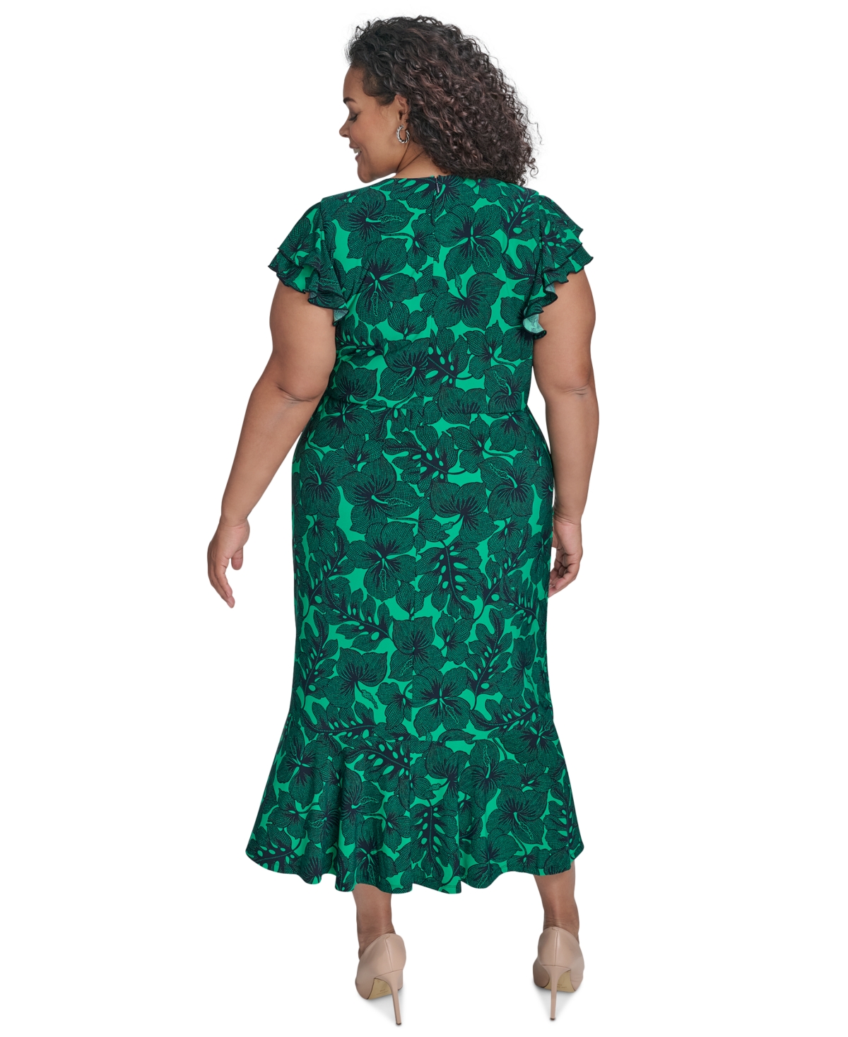 Tommy Hilfiger Plus Size Dotty Hibiscus Flutter-sleeve Dress In Parakeet Sky Captain