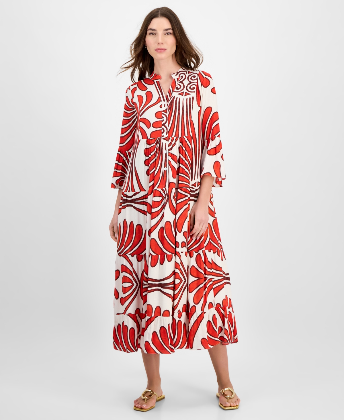 Shop T Tahari Women's Printed Tiered Shift Dress