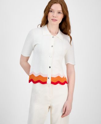 T Tahari - Women's Striped-Hem Sleeveless Button Cardigan