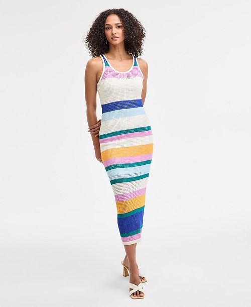 alfani Bar III Women's Striped Crochet Tank Dress Exclusively at Macy's Women's Fashion Shoes & Accessories