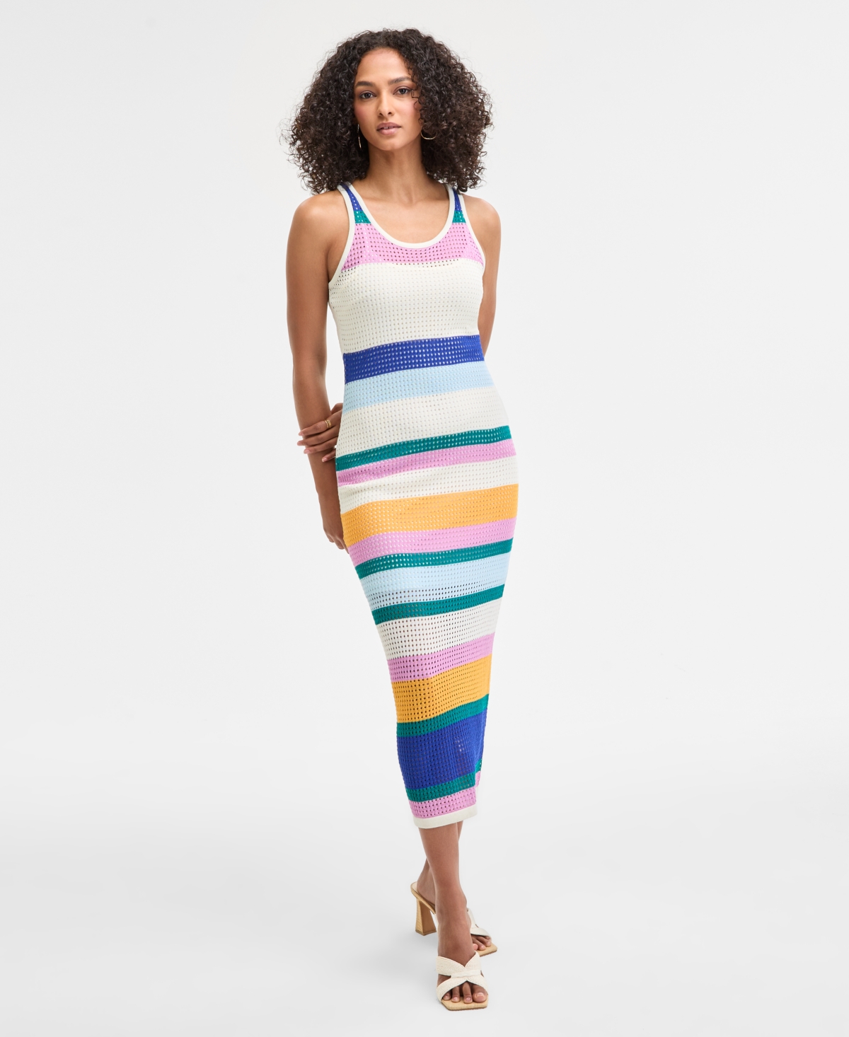 Bar Iii Women's Striped Crochet Tank Dress, Exclusively At Macy's