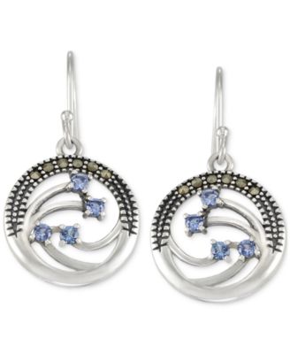 Macy's - Blue Topaz (1/2 ct. t.w.) & Marcasite Openwork Circle Drop Earrings in Sterling Silver