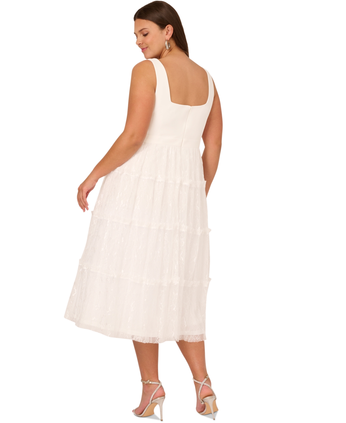 Adrianna Aidan By  Papell Plus Size Crepe & Lace Midi Dress