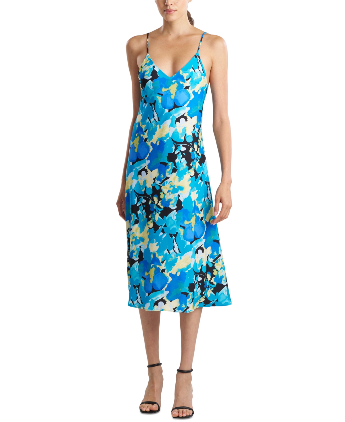 Women's Floral-Print Sleeveless V-Neck Midi Dress - Blue