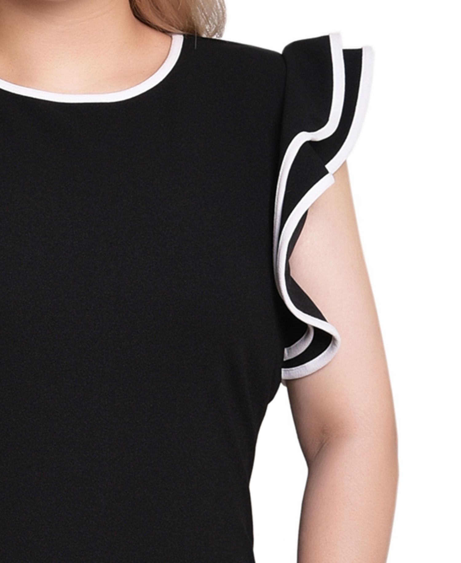 Petite Ruffle Sleeve Dress with Contrast Tipping