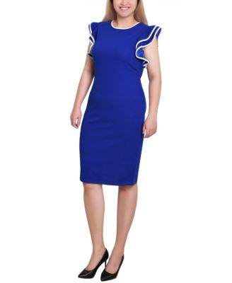 Petite Ruffle Sleeve Dress with Contrast Tipping