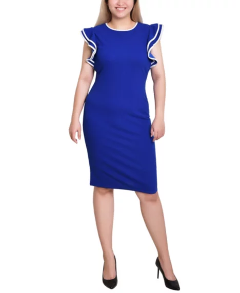 Petite Ruffle Sleeve Dress with Contrast Tipping - Sapphire White