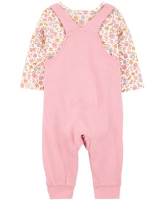 Baby Girls 2-Pc. Floral-Print Long-Sleeve T-Shirt & Overalls Set