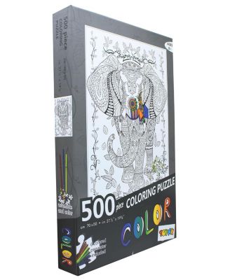Elephant 500 Piece Coloring Jigsaw Puzzle + 6 Markers