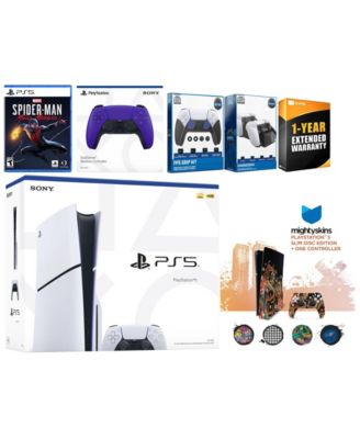 Playstation 5 Slim Disc with Spider-Man: Miles Morales, Extra Galactic Purple Controller, FPS Grip Kit, Charge Dock and MightySkins Decal Voucher