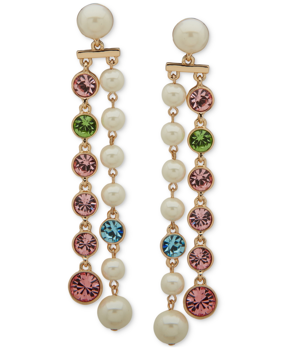 Gold-Tone Multi-Stone Linear Earrings - Multi