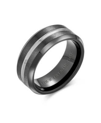 Simple Black Silver Two Tone Center Couples Titanium Band Ring Comfort Fit