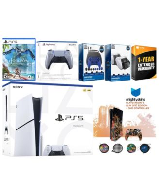 Playstation 5 Slim Disc with Horizon Forbidden West, Extra White Controller, Gamer Kit, Charge Dock and MightySkins Decal Voucher + 1 Year CPS Ex