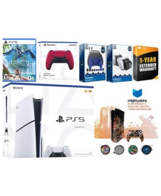 Playstation 5 Slim Disc with Horizon Forbidden West, Extra White Controller, Gamer Kit, Charge Dock and MightySkins Decal Voucher + 1 Year CPS Ex