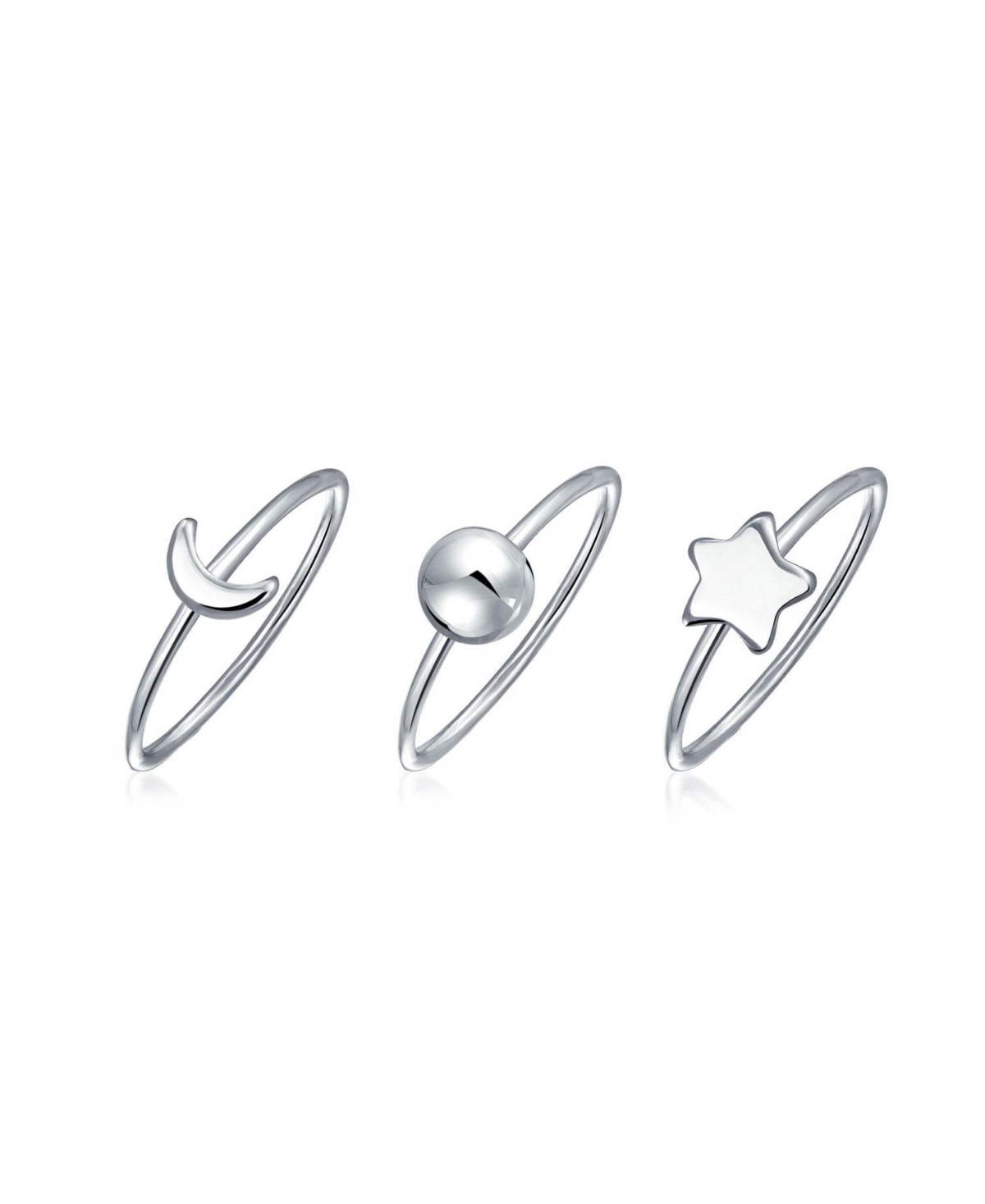 Set of 3 Minimalist Celestial Silver Sun Moon Star Knuckle Bands Ring Set - Silver