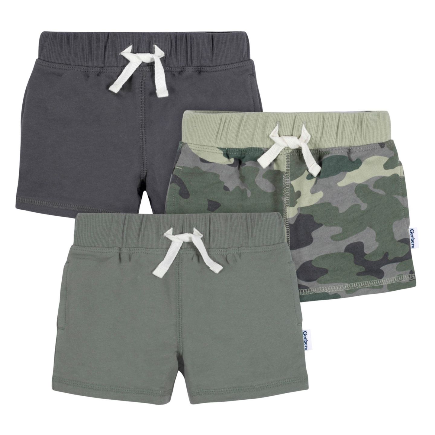 Шорты Gerber 3-Pack Pull-On Knit Shorts, Gray and Black, 18 Months для мальчиков-малышей, цвет: Камуфляжный — фото 1