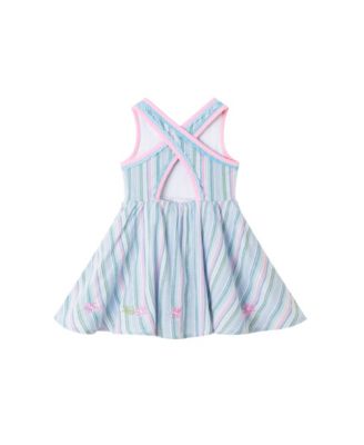 Toddler Girls Toddler/Child Blue Striped Woven Dress w/Floral Hem