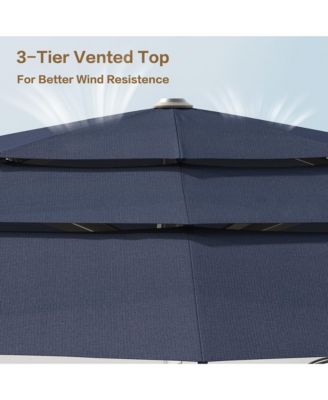 11 ft. Outdoor Patio Market Beach Umbrella with 3-Tier Vented Canopy, With 8 Heavy-Duty Ribs & Crank Tilt in Blue