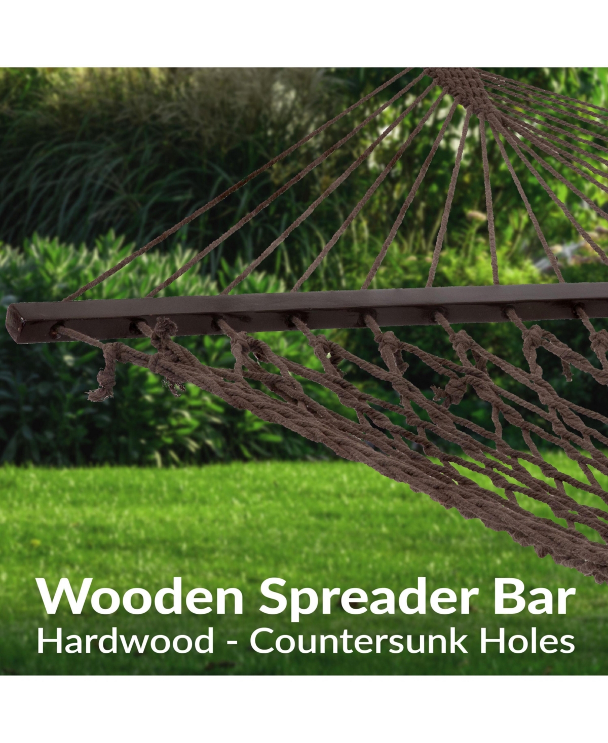 Large Two-Person Double Wide Rope Hammock with Spreader Bars for Patio and Backyard - 450 lb Weight Capacity