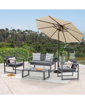 9ft Outdoor Patio Market Umbrella with Push Button Tilt and Crank in Blue