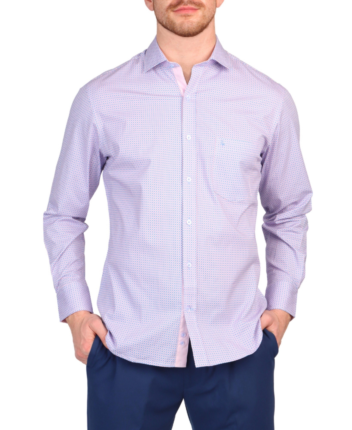 Men's Mini Retro Print Long Sleeve Shirt - Lt pink