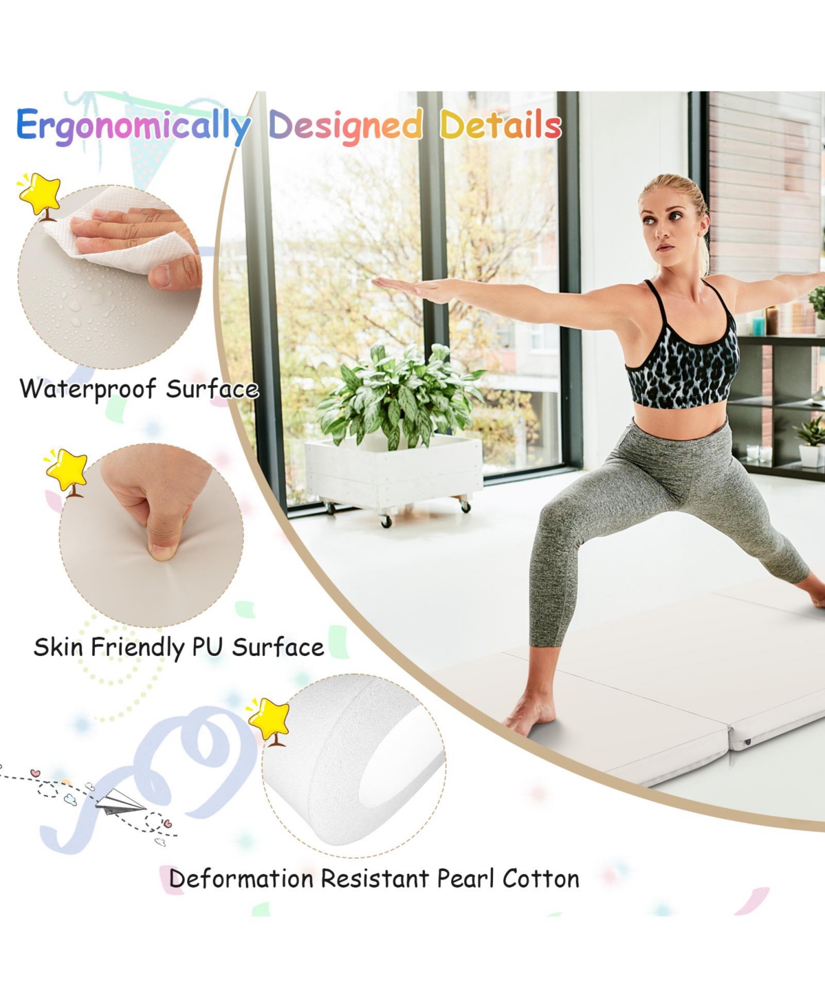 6 x 2 Ft Tri-Fold Gym Mat with Handles and Removable Zippered Cover