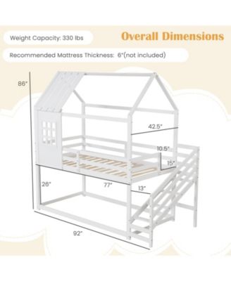 Twin House Bed with Stairs and Roof for Kids