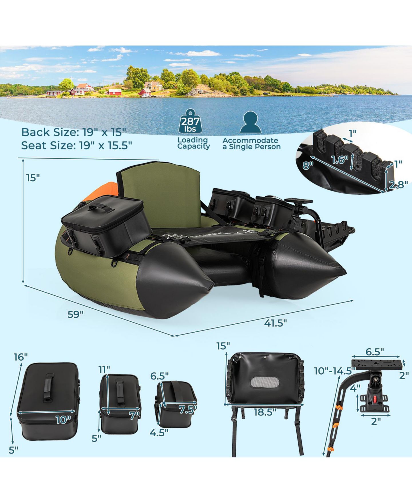 Детская игрушка HONGGE Portable Fishing Boat with Rod Holders and 3 Storage Box Seats, цвет: Зелёный — фото 3