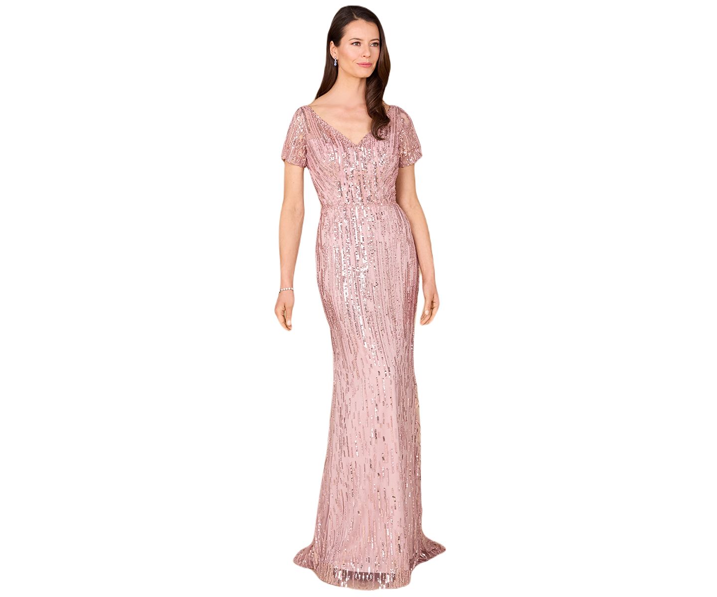 Женские платья Lara Short Sleeve, Beaded Mermaid Gown, цвет: Пыльный розовый — фото 1