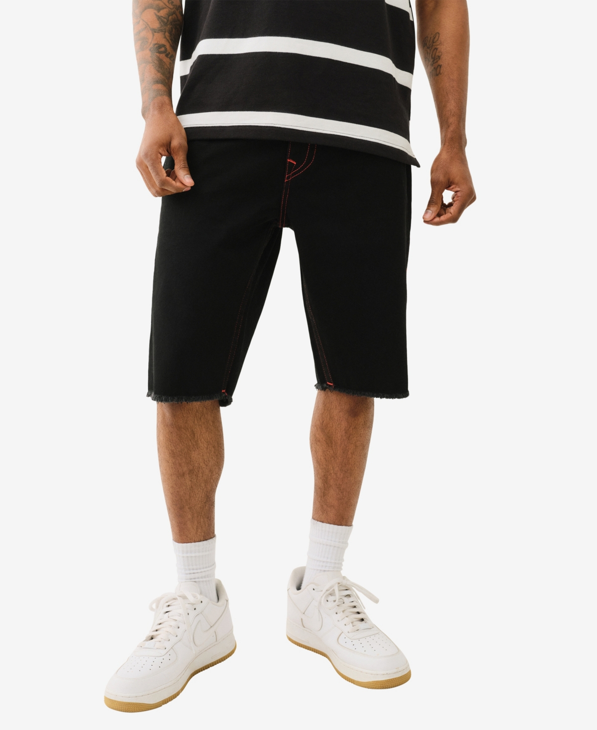 Men's Ricky Single Needle Flap Fray Hem Shorts - Black rinse
