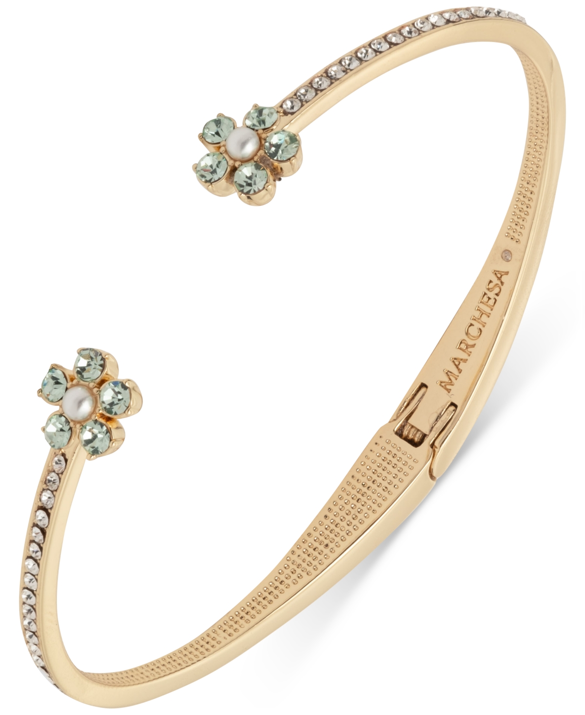 Gold-Tone Blue Floral Stone Hinged Cuff Bracelet - Lt/pas Grn