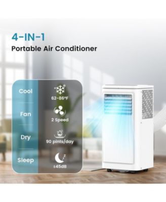 8000 BTU Portable AC, 4 Modes, Cools 350sq.ft, Remote, LED Display, 24H Timer, 360° Wheels