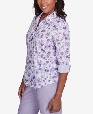Women's Crystal Springs Floral Contrast Cuff Button Down Top
