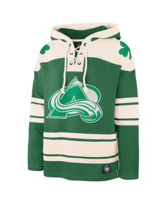 Men's Nathan MacKinnon Kelly Green Colorado Avalanche St. Patrick's Day Player Name Number Lacer Pullover Hoodie