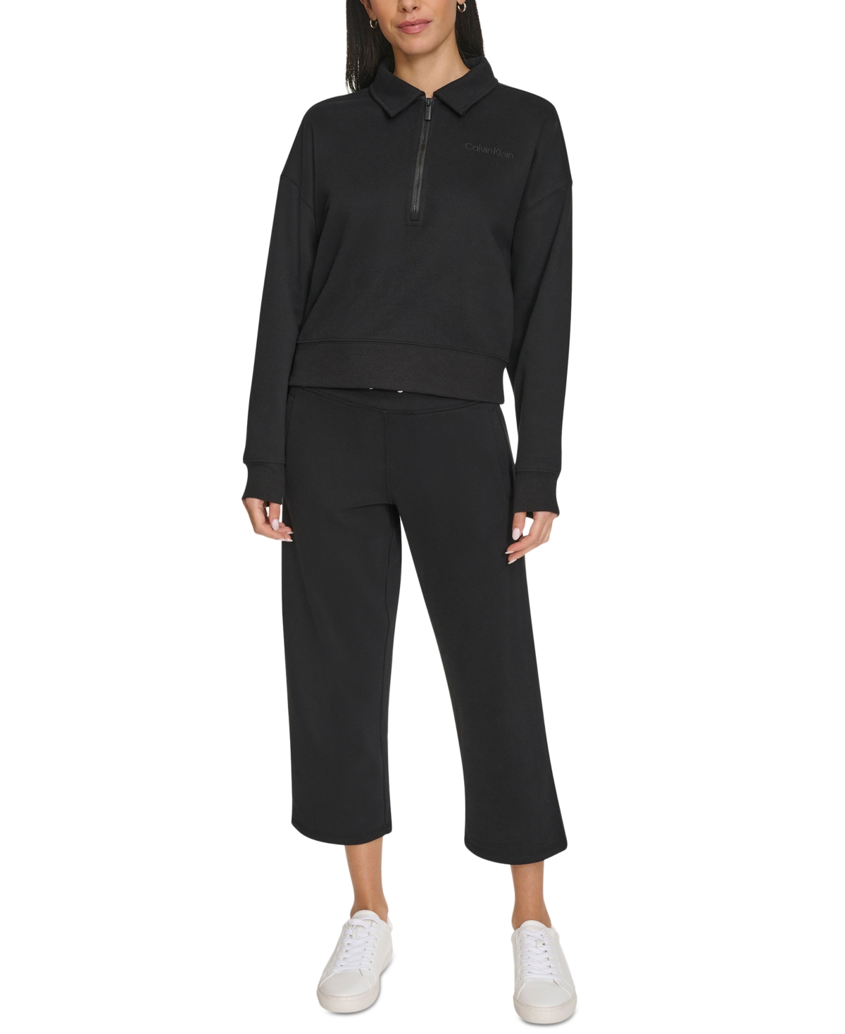Calvin Klein Performance Women's Logo Half-zip Cozy Fleece Sweatshirt In Black