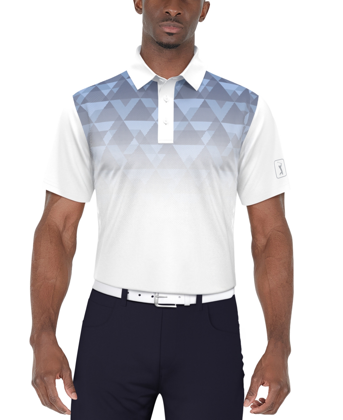 Men's Short Sleeve Ombre Geo Print Golf Polo Shirt - Peacoat