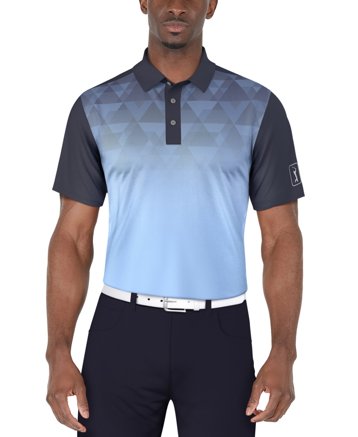 Men's Short Sleeve Ombre Geo Print Golf Polo Shirt - Peacoat
