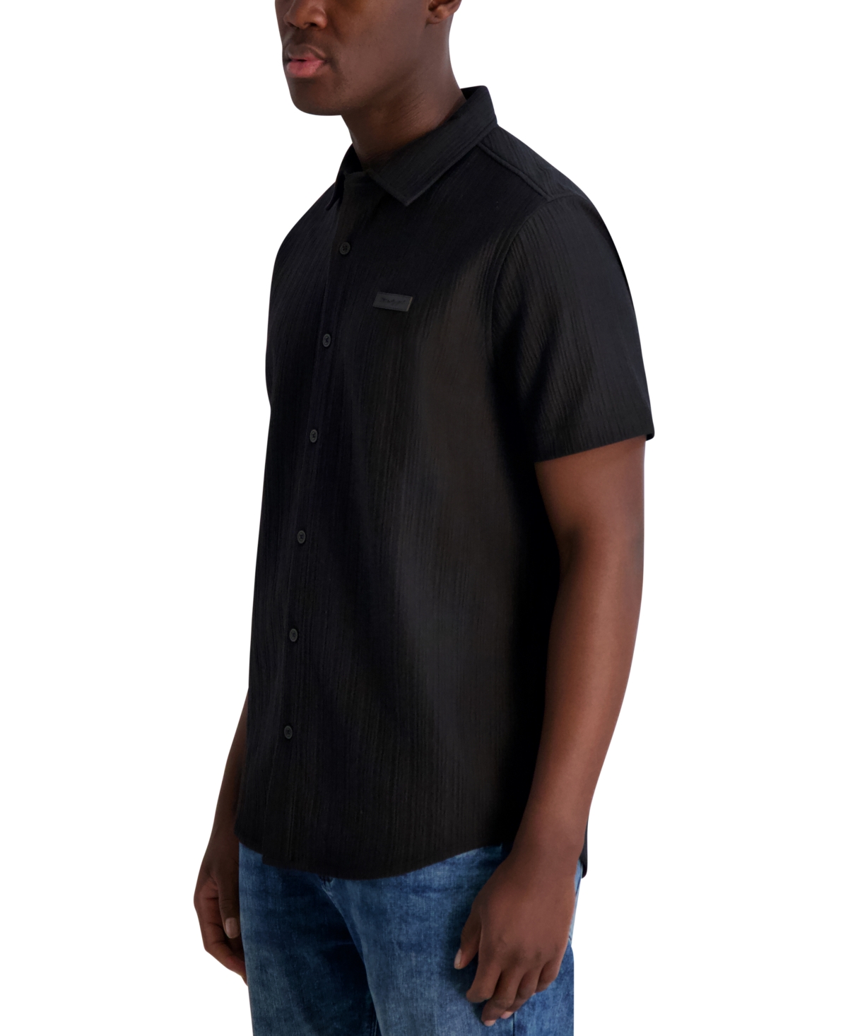 Karl Lagerfeld Men's Regular-fit Solid Textured Button-down Shirt In Black