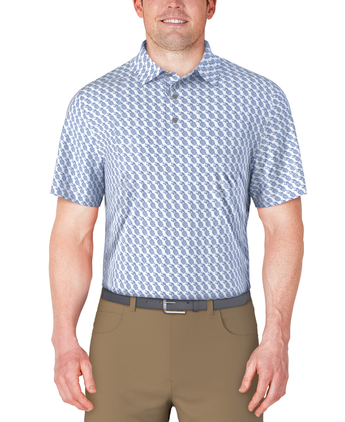 Men's Short Sleeve Pineapple Print Conversational Golf Polo Shirt - Dazzling Blue