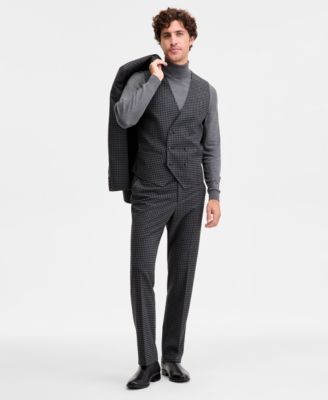 Men's Classic-Fit Houndstooth Double-Breasted Suit Separate Vest