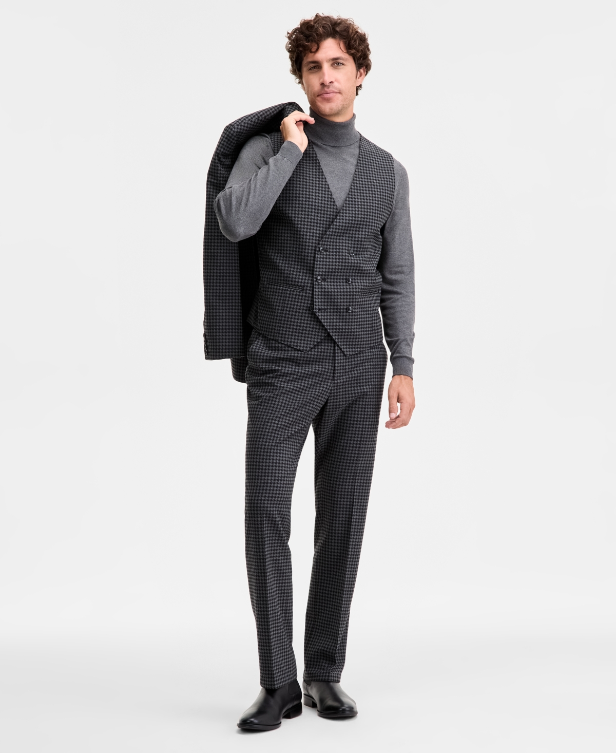 Tayion Collection Men's Classic-fit Houndstooth Double-breasted Suit Separate Vest In Multi
