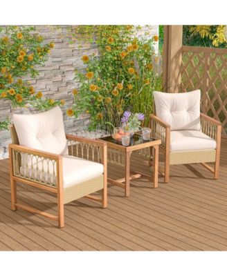 3 PCS Patio Furniture Set Outdoor PE Wicker Conversation Bistro Set